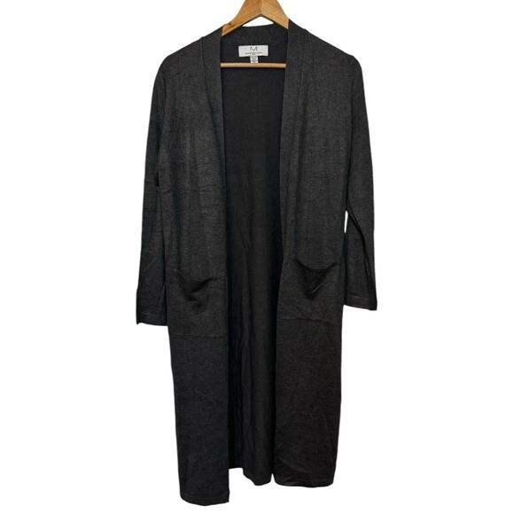 Magaschoni Dark Gray Longline Duster Open Front Cardigan Sweater Petite Medium - Picture 1 of 6